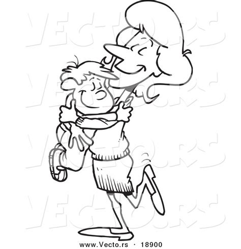 Vector Of A Cartoon Mom Hugging Her Son Outlined Coloring Page By The Best Porn Website