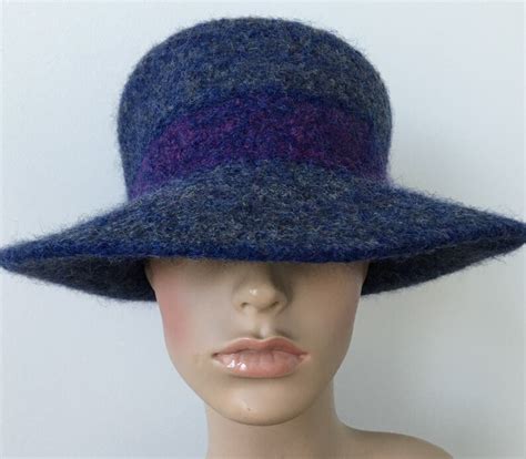 Blue Felted Hat Wool Cloche Felted Wide Brim Hat Felted Etsy