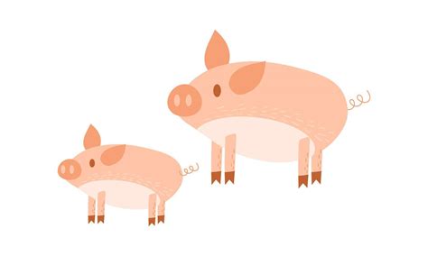 Cute Pink Pigs Big Pig With His Baby Flat Cartoon Vector Illustration
