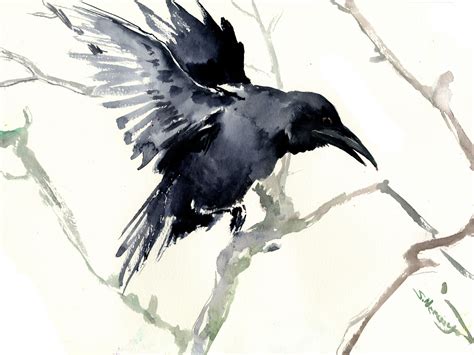 Flying Raven Artwork Black And White Art Raven Original Etsy Raven