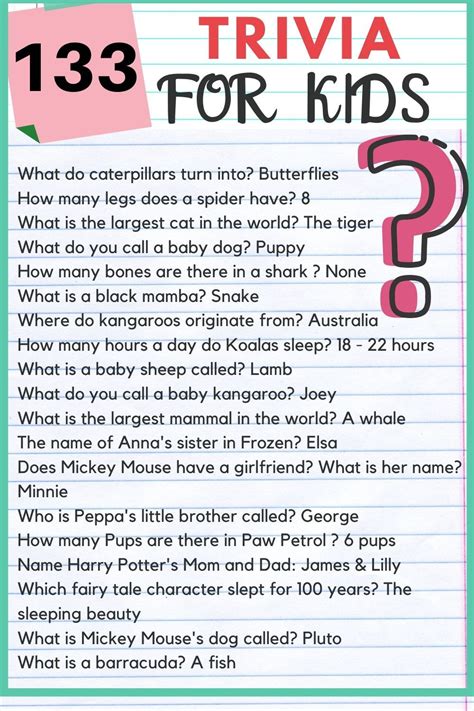 Trivia For Kids Trivia Questions For Kids Kids Questions Fun Trivia