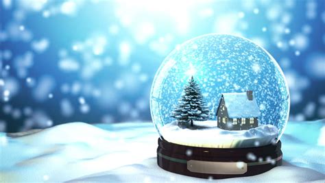 Merry Christmas Background By Christmas Tree And House In Snow Globe