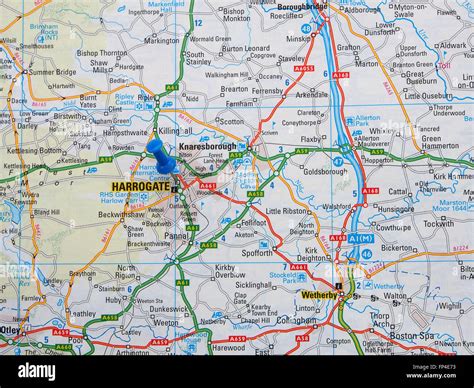 Carte Routière De Yorkshire Angleterre Montrant Lharrogate Et