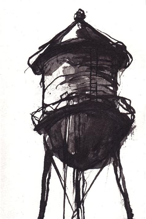 Vertical lines are very effective at drawing still reflection in calm water as shown below. Pen and Ink Sketch Drawing NYC Water Tower Black and White