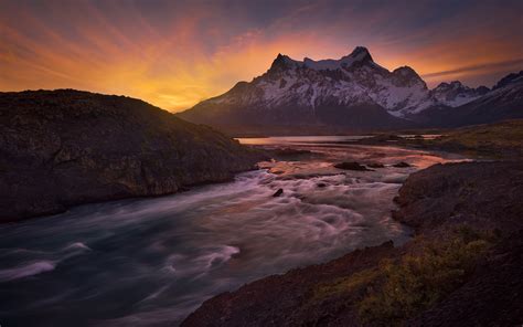 Wallpaper Chile Patagonia Paine River Mountains Sunset 1920x1200 Hd