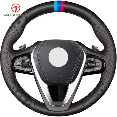 Lqtenleo Black Genuine Leather Diy Car Steering Wheel Cover For Bmw G20