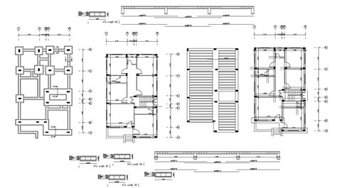 Floors Plan Of House Building And Structure Column Design Cadbull