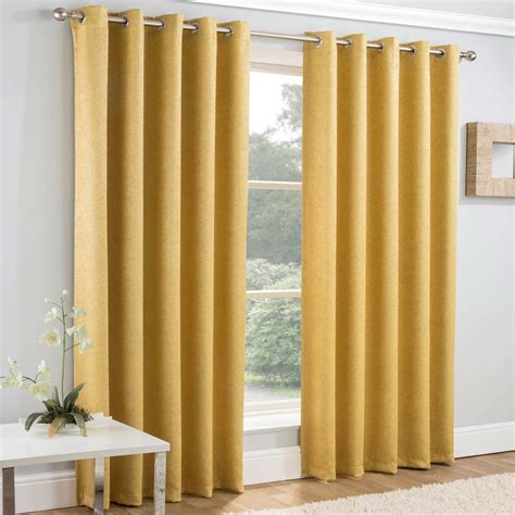 Mustard Eyelet Curtain Pairs Yellow Ochre Ring Top Lined Ready Made