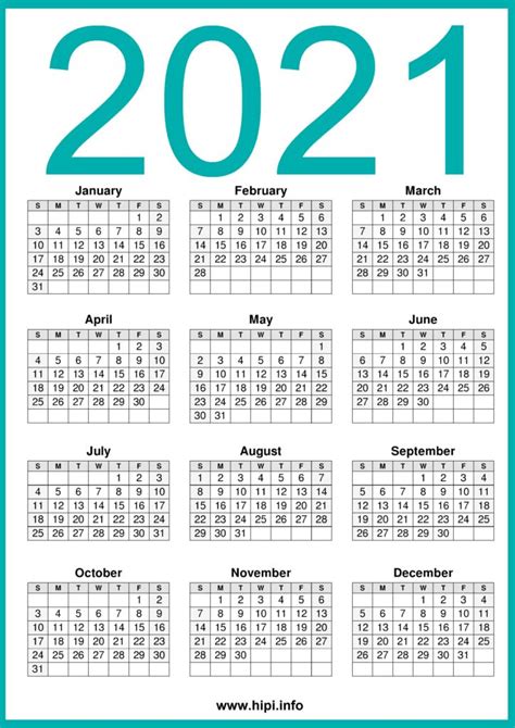 Printable 2021 Calendar 12 Month Calendar Calendars