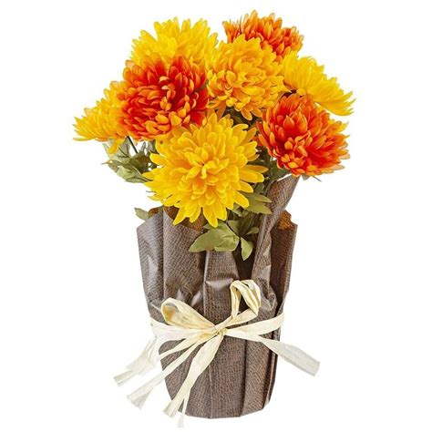Darice 16 Inches High Artificial Potted Mum Plant In Oranges And Gold