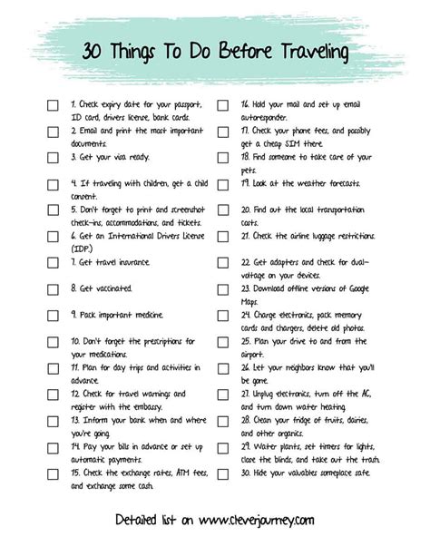 30 Things To Do Before Traveling Abroad Pdf Checklist