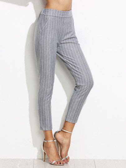 Grey Vertical Striped Elastic Waist Pants Elastic Waist Pants Waist