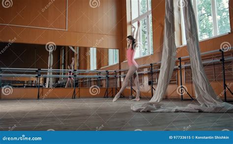 Beautiful Flexible Girl Warming Up At The Ballet Bar Stock Image