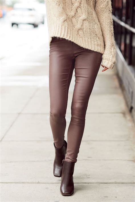 Womens Next Mink Pull On Coated Leggings Brown Leather Trousers