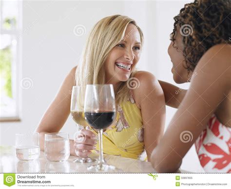 Multiethnic Women Drinking Wine Stock Image Image Of Glass