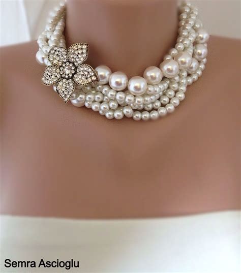 Chunky Layered Ivory Glass Pearl Necklace By Hmbysemraascioglu