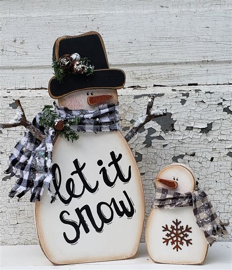 Christmas Wood Snowman Craft Pattern Chunky Snowmen Set Of 4 Etsy Canada