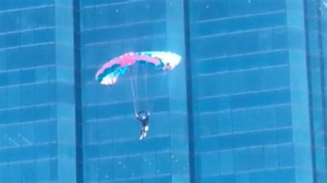 Base Jumpers Leap Off Perth Cbd Exchange Tower Skyscraper In Front Of