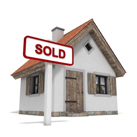 Real Estate Agent With Sold Sign And Houses Stock Illustration