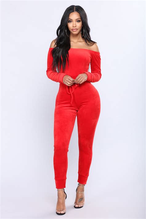 Womens Need A Hug Velour Jumpsuit In Red Size Large By Fashion Nova In