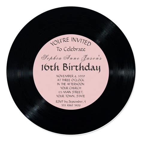blush retro vinyl record birthday invitation zazzle music theme birthday music themed
