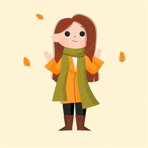 Hola Otoño Chica Con Ropa De Otoño Haciendo Actividad Al Aire Libre Dibujado A Mano