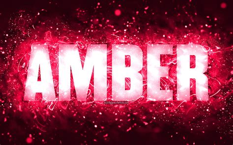 4k Free Download Happy Birtay Amber Pink Neon Lights Amber Name