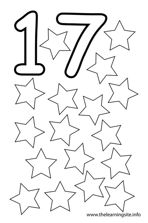 Numbers, cute characters, space to practice writing the number and a tracing exercise for spelling. Number Seventeen Flashcard - 17 Stars - The Learning Site