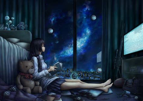 Maybe you would like to learn more about one of these? Wallpaper : night, anime girls, space, teddy bears ...