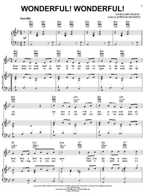 Wonderful Wonderful Sheet Music Johnny Mathis Piano Vocal
