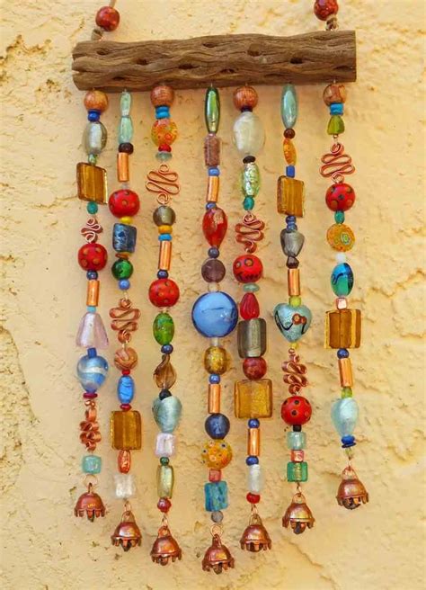 Beaded Wind Chime Suncatcher On Cholla Wood With Bells Wind Chimes