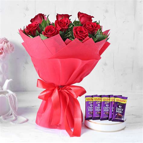 Order Red Rose Bouquet With Cadbury Chocolates Online At Best Price