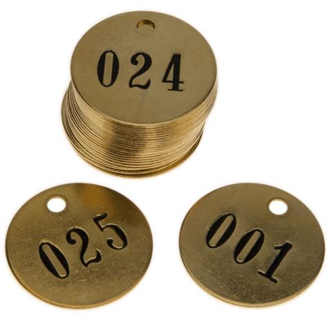 Stock Numbered 15 Inch Round Solid Brass Key Tags Stamped