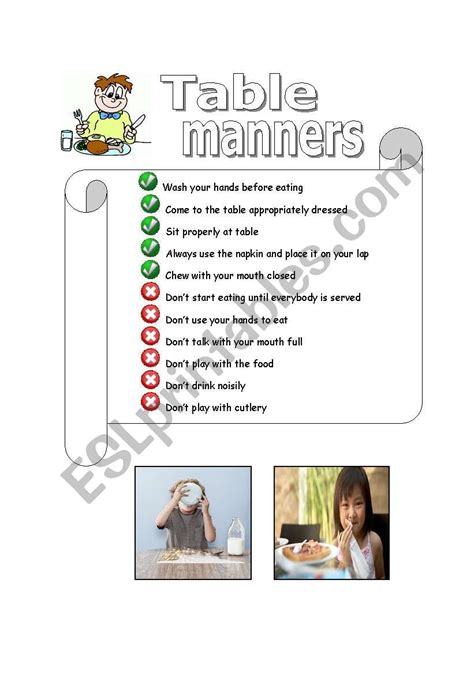 Printable Table Manners And Etiquette