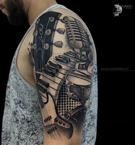 Musical Instruments Mens Upper Arm Tattoo