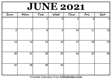 printable june 2021 calendar templates free printable calendar templates