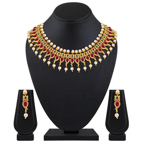 buy asmitta traditional kuiri shape gold plated choker style necklace set for women online