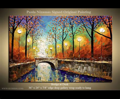 An Oil Painting On Canvas Of A Bridge In The Park With Lanterns And