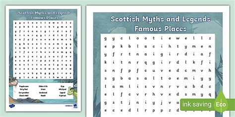 Scottish Myths And Legends Famous Places Word Search