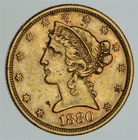 500 United States Gold Coin 1880 Liberty Head Almost 14 T Oz Agw