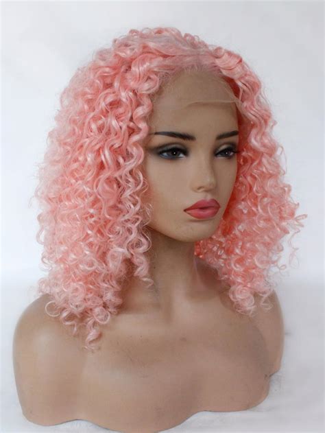 Peach Pink Short Curly Lace Front Wig Synthetic Wigs Babalahair