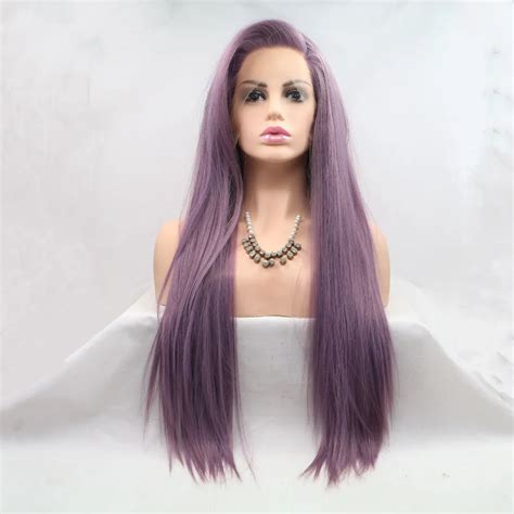marquesha realistic looking long straight lavender purple heat resistant fiber synthetic lace