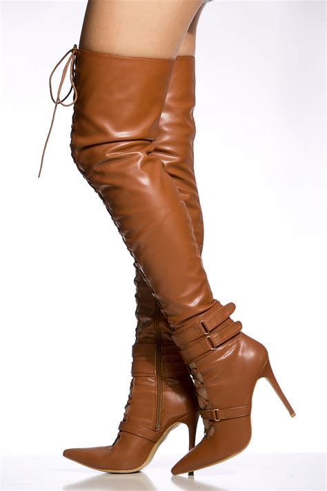 Free shipping both ways on boots, women, over the knee from our vast selection of styles. Camel Faux Leather Lace Up Pointed Toe Thigh High Boots ...