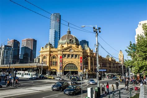 Traffic In Front Of Flinders Street Station In Melbourne Editorial