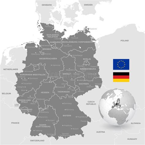 Popielata Wektorowa Polityczna Mapa Niemcy Ilustracja Wektor