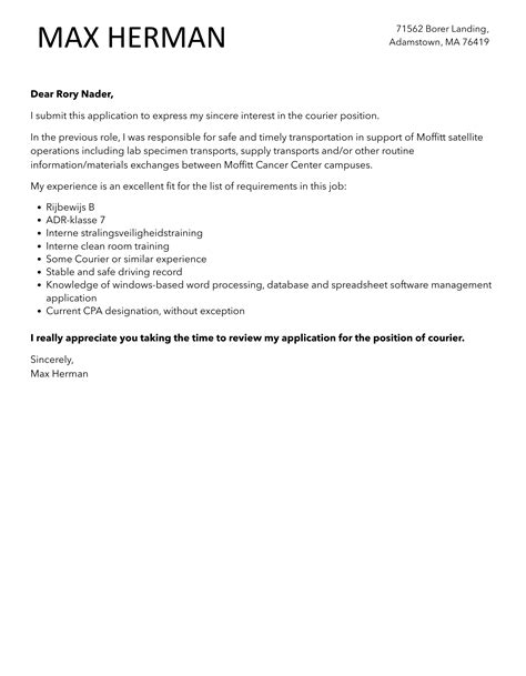 Courier Cover Letter | Velvet Jobs