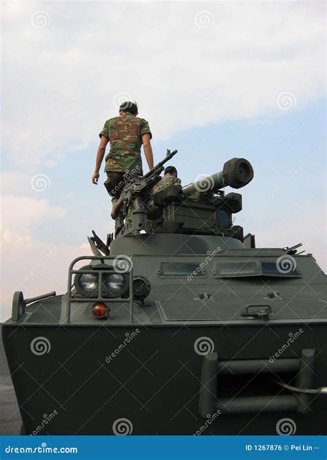 Military Soldiers On Tank With Machine Gun Stock Photo Image Of