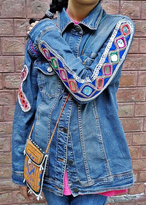 Upcycled Vintage Kuchi Bohemian Denim Jeans By Pakbestcollection4u