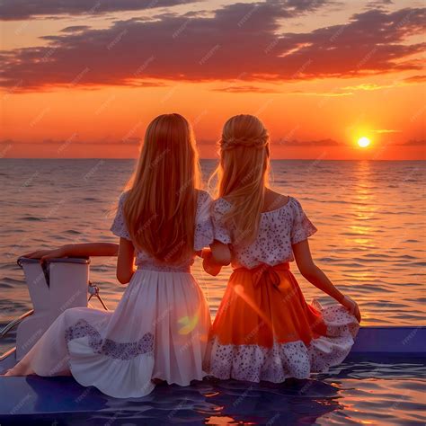 Premium Ai Image Beautiful Girls On The Sea At Dusk Sunset And Sunrise Stunning View