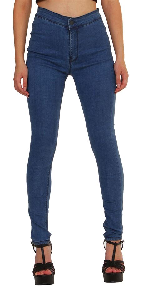 new womens ladies skinny slim fit high waisted stretch denim black jeans trouser ebay